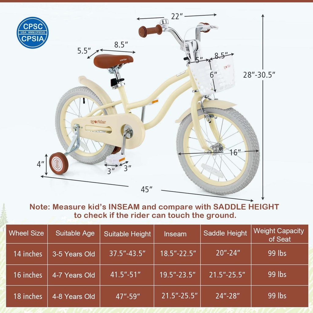 Costway 18'' Kids Bike Toddler Bicycle with Training Wheel Kickstand for 4-8 Years Old Pink